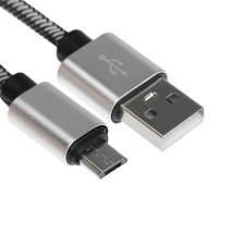 MicroUSB cable - USB, 2.1 a, nylon braid, 1 meter, silver