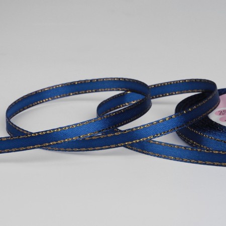 A satin ribbon "Golden threads", 6 mm × 23 ± 1 m, blue color No. 038
