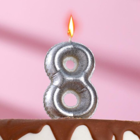 Candle in the "balls" cake, number 8, silver, 5.5 cm