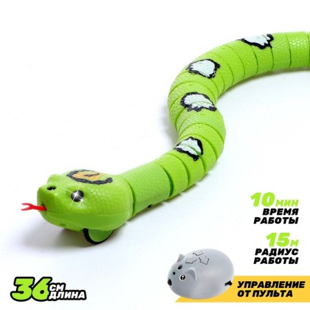 The radio -controlled “jungle” snake works on the battery, the color is green