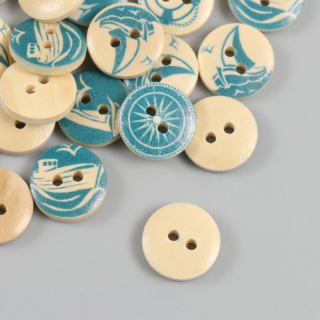 Buttons wood for creativity 2 punctures "sea surf" set 40 pcs 1.5x1.5x0.4 cm-2