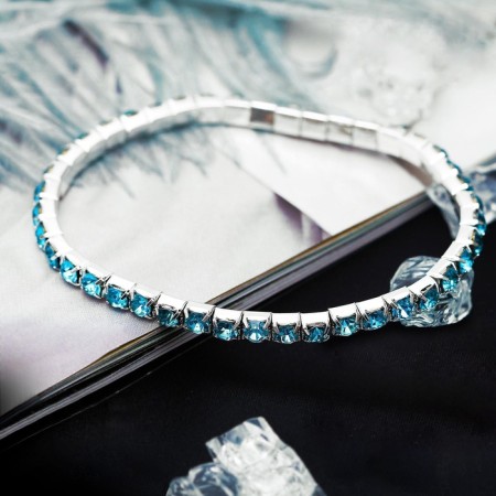 Bracelet with rhinestones “ice” 1 row, blue color in silver, 4 mm, d = 7 cm-3