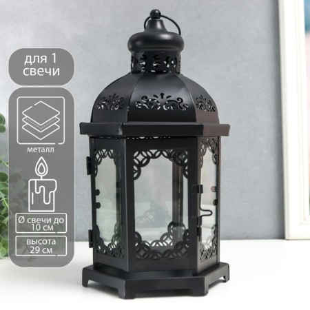 Climber Metal, glass "Lantern - Blooming monograms" D -10 cm black 13.5x15x29 cm