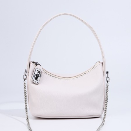 Baget bag with zipper, chain, white color