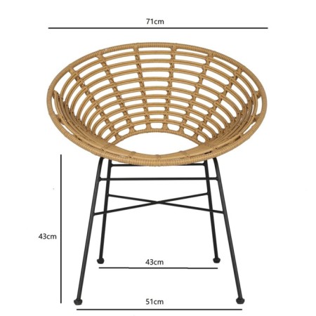 Vetle Round chair, 720 × 600 × 750 mm, artificial rattan, beige color / black-2