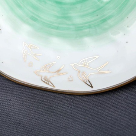 Ceramic plate "Swallows", Ø 21.8 cm, green color-1