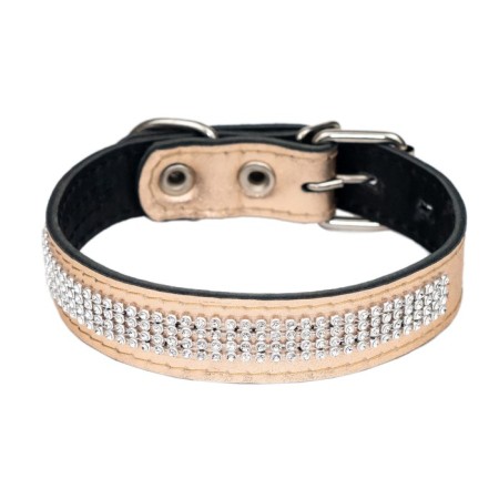 The collar is two-layer leather with rhinestones, width 2.5 cm, Osh 29-39 cm, pink-2