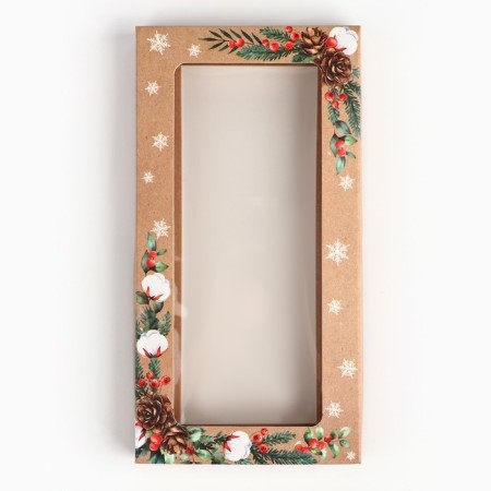 Box for chocolate "spruce branches", with a window, 9.4 x 1.7 x 18.4 cm, New Year-3