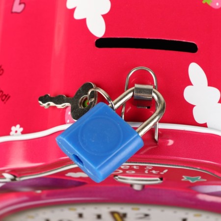 Piggy bank Metal "alarm clock" with a lock and keys mix 16x12x6 cm-5