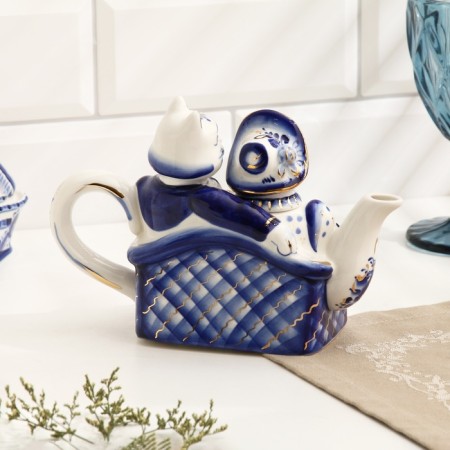 Kettle "Cats", 20 x 10 x 14 cm, gzhel, cobalt, gold-2