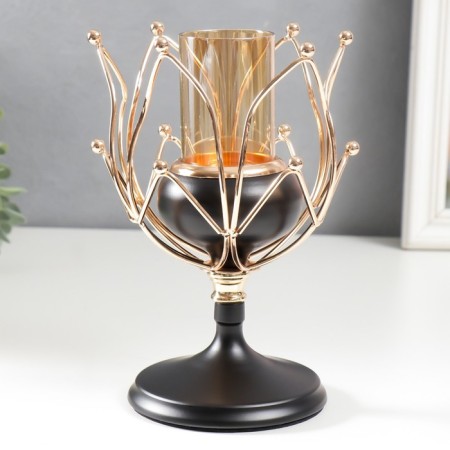 Summary Metal for 1 candle "open bud" gold, black 20.5x11.5x11.5 cm-1