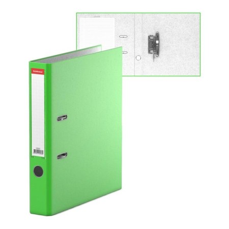 A4, 50 mm registrar, Erichkrause Neon, collected, pocket for a spine, laminated cardboard, green