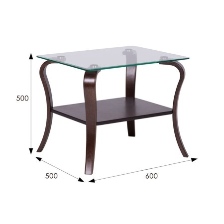 Table Comfort, 600x500x500, walnut/glass transparent-1
