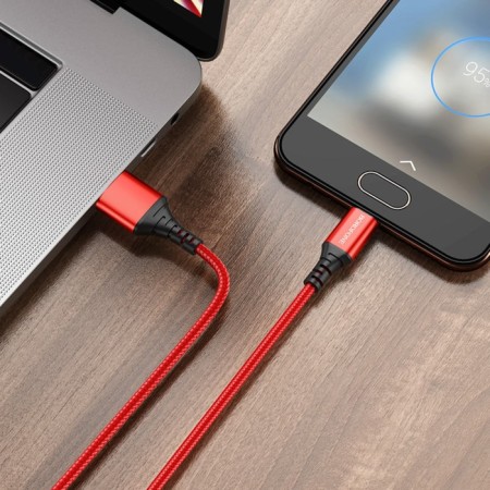 Cable Borofone BX54, microUSB - USB, 2.4 A, 1 m, nylon braid, red-3
