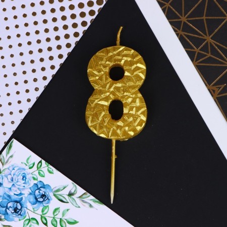 Candle for the cake, number "8", gold, 4 x 10 cm.-2