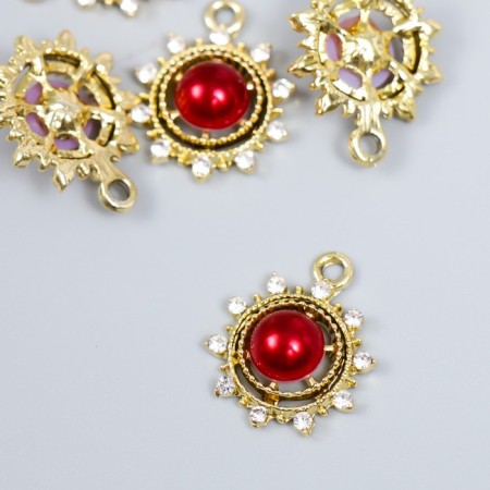 Decor for creativity metal, rhinestones "helm with ruby" gold 2x1.7 cm