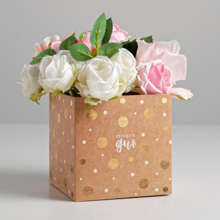 Gift box for flowers with PVC lid, packaging, "good day", 12 x 12 x 12 cm-3