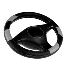 Braid on the steering wheel Nova Bright eco -leather, black, perforation, gray inserts, gray line, p mm
