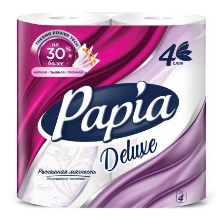 Papia deluxe toilet paper white, 4 layers, 4 rolls