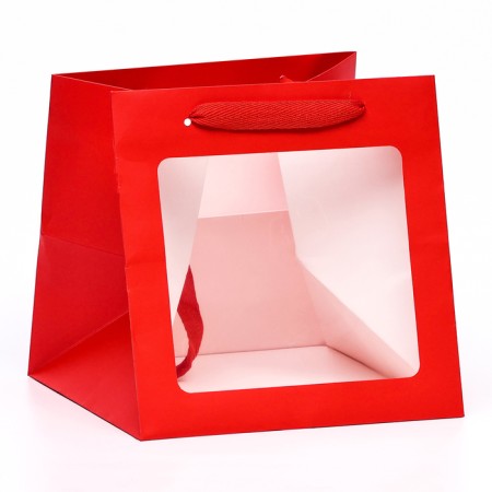 Crafts with a square bottom and window, 20 x 20 x 20 cm, red, 1pc-1