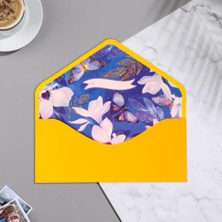 Money envelope "Happy Birthday!" Cutting, embossing, butterflies, 9.3x19 cm-1