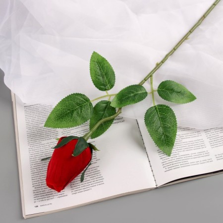 Artificial flowers "Rose Botton velvet" 43 cm, (Buton-H-7cm) red