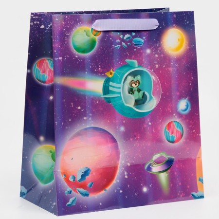 Gift package laminated, packaging, “you are just space”, rainbow holography, ml 23 x 27 x 11.5 cm-2