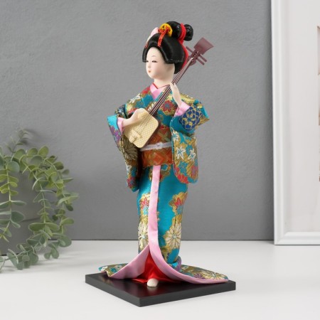Collectible doll "Geisha in a flower kimono with a musical instrument" 30 cm-1