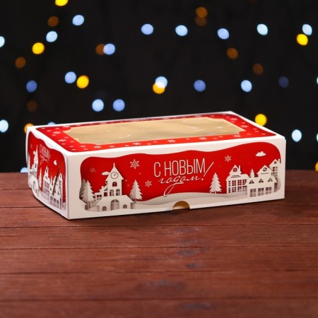 Folding box with a window for marshmallows "House of Santa Claus", 25 x 15 x 7 cm