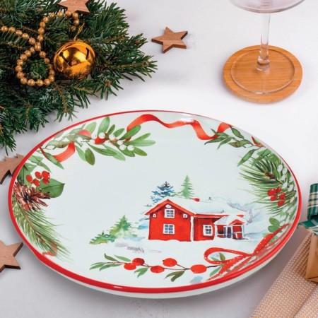 Ceramic plate "New Year's fairy tale" red, 25.5 cm, white color-2