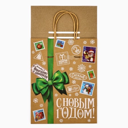 Package with the valve "New Year's Post", craft, glitter, 19.5 x 10 x 25 cm, New Year-3