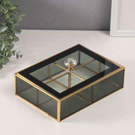 Casket Glass with a metal frame "Laconism" Transparent black 16x22x9 cm