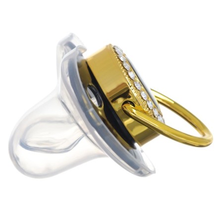 Set: Nipple - Orthodontic dummy with the holder "Little Boss", with a cap, from 6 months., Golden, rhinestones-3