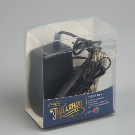Garland "thread" 10 m dew, IP20, silver thread, 100 LED, glow of multi (RGB), overflows, 12 V-5