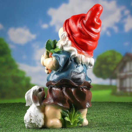 Garden figure "Dwarf with a hare and carrot" 46cm mix-5