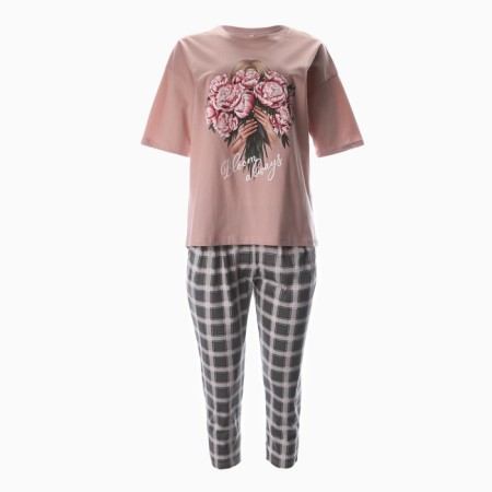 Women's home set (T -shirt/Bridges), pink color, size 52-3