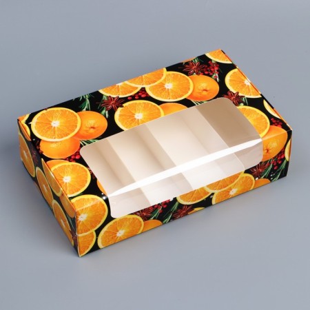 Box for eclaires with liners - 5 pcs “Glntwine”, 25.2 x 15 x 7 cm, New Year-1
