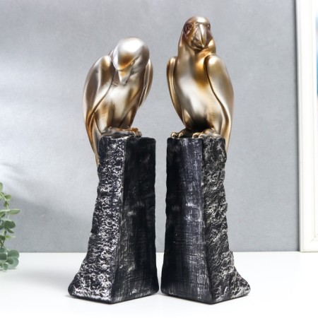 Book holders "Golden Parrots on the rock" set 2 pcs 38x9x9.5 cm-2