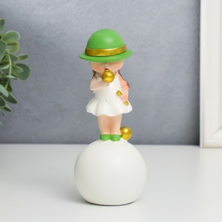 Souvenir Polystone "Baby in a green hat, with a gold bubble on the ball" 16x7x7 cm-4