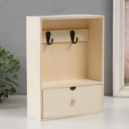 Keywood tree for painting 2 hooks with a drawer "rectangular" 18.5x7x25 cm