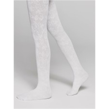Pantyhose children with openwork flower pattern CONTE ELEAGANT KETTY, height 140-146 cm, color Bianco
