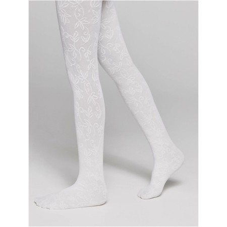 Pantyhose children with openwork flower pattern CONTE ELEAGANT KETTY, height 140-146 cm, color Bianco