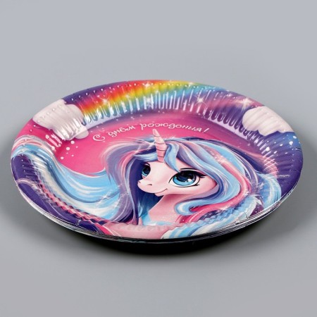 Disposable paper plate "unicorn" 18 cm, set 6 pieces-2