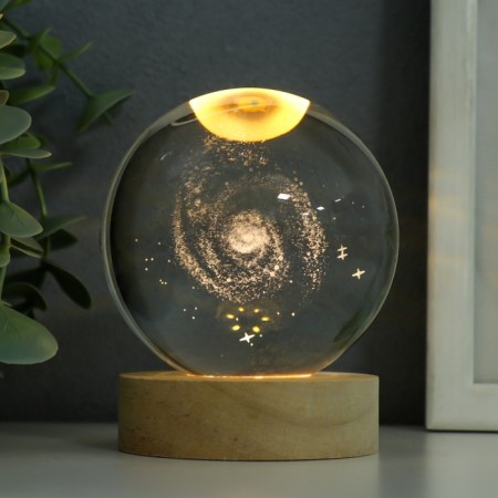 Souvenir glass backlight "Milky Way" d = 8 cm stand wood, usb 8x8x9.5 cm