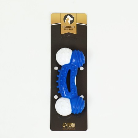 Two -layer toy (hard and soft plastic) "curved bone", 13 cm blue-3
