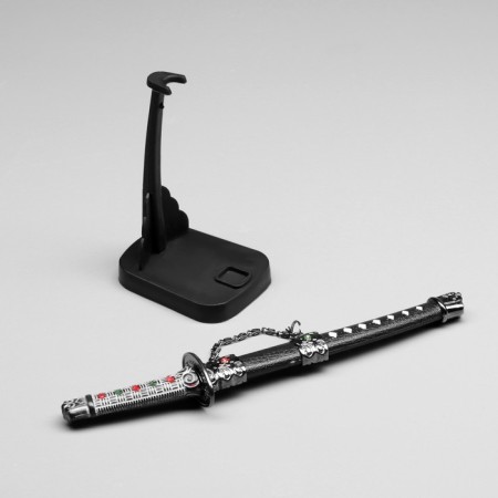 Souvenir weapon "Katana on the stand", black scabbard with red rhombuses, 20cm-1