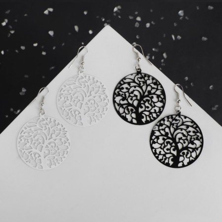 Earrings Metal "Tree" in a circle, color mix-1