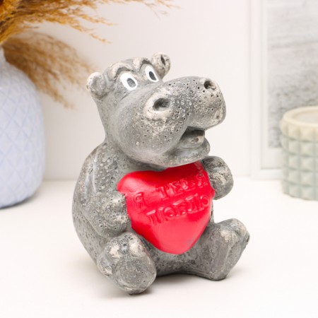 Piggy bank "Hippo with heart" Gray, 14cm