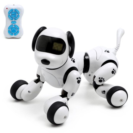 Robot Dog "Poltovod" Zhory, programmable, on the control panel, interactive: light, sound, dancing, musical, on the battery, in Russian