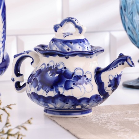 Teapot "Morning", Small, Gzhel, Porcelain, 12x15 cm